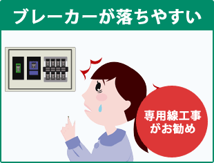 ブレーカーが落ちやすい場合は、専用線工事がお勧め